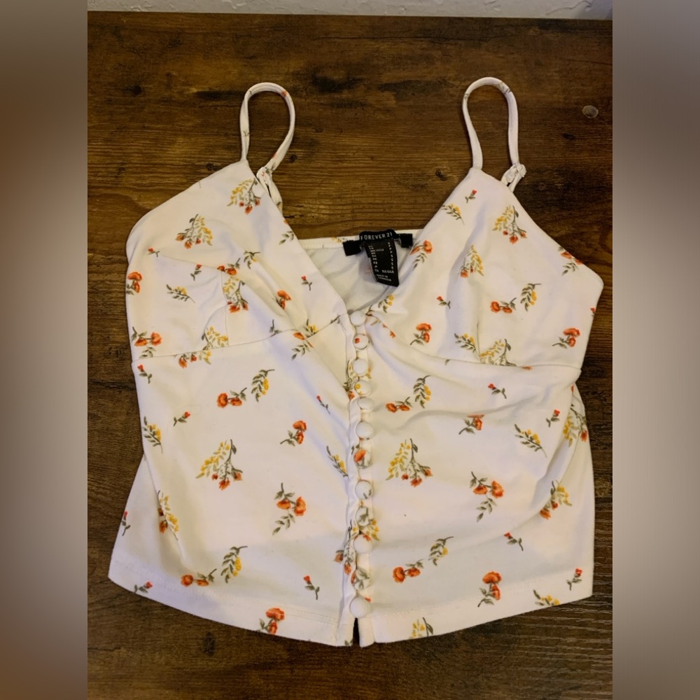 Forever 21 floral print button front crop tank top size Small